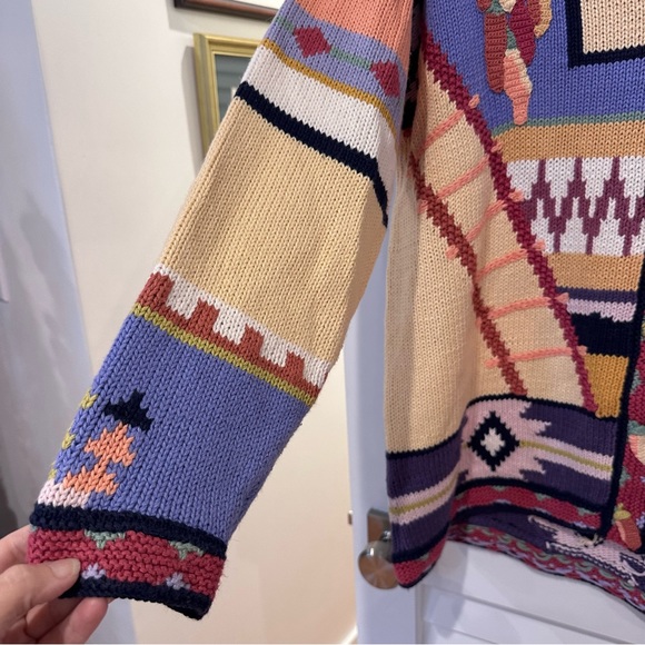 Storybook Knits Cardigan Sz L Southwestern Peppers Adobe Pottery Chiles Hand - Picture 7 of 10